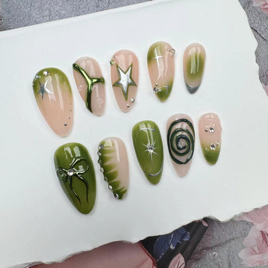 Handmade Nails/custom press on nails/party press on nails/Flakes for nails/wedding nails gift/Japanese nails/Long nails/Almond nails
