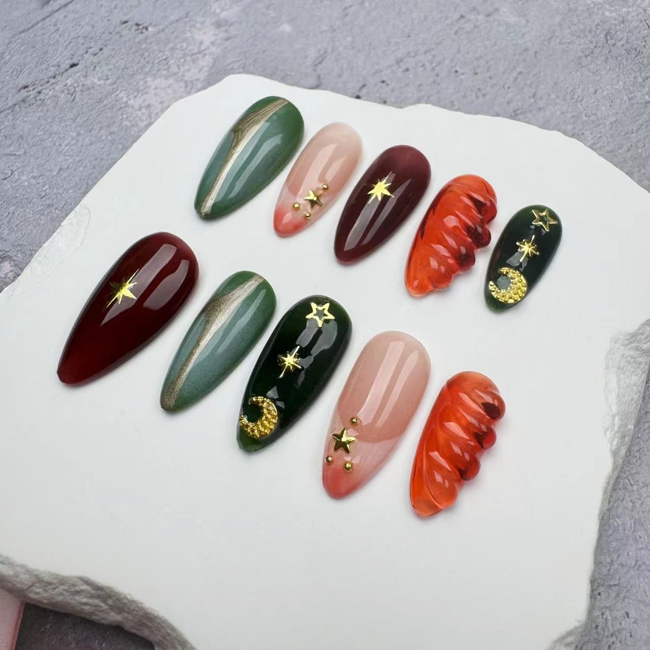 Handmade Nails/custom press on nails/party press on nails/Flakes for nails/wedding nails gift/Japanese nails/Long nails/Almond nails