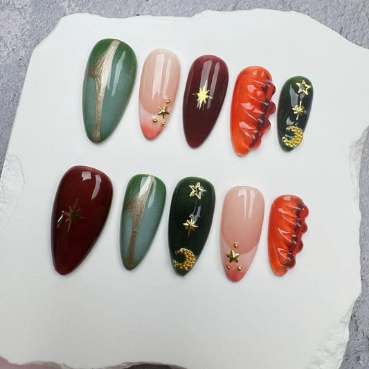 Handmade Nails/custom press on nails/party press on nails/Flakes for nails/wedding nails gift/Japanese nails/Long nails/Almond nails