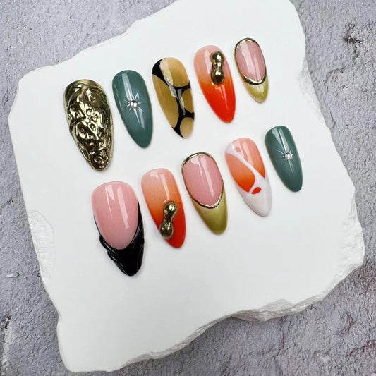 Handmade Nails/custom press on nails/party press on nails/Flakes for nails/wedding nails gift/Japanese nails/Long nails/Almond nails