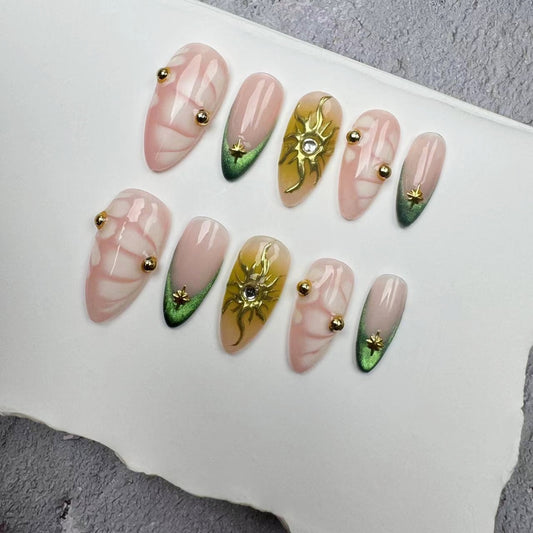 Handmade Nails/custom press on nails/party press on nails/Flakes for nails/wedding nails gift/Japanese nails/Long nails/Almond nails