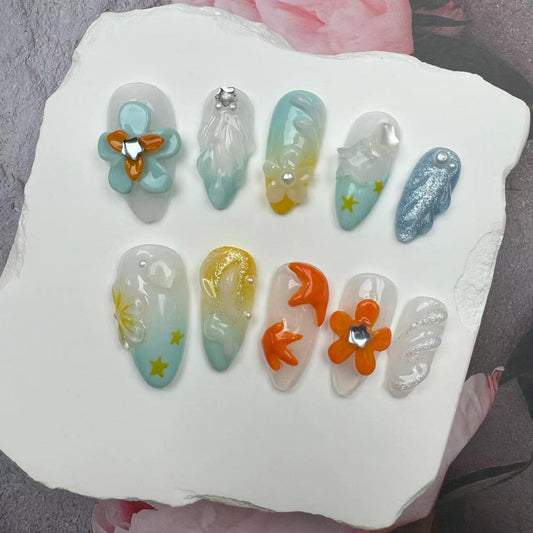 3D Nails/custom press on nails/party press on nails/Flakes for nails/wedding nails gift/Japanese nails/Long nails/Almond nails