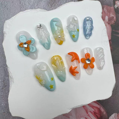 3D Nails/custom press on nails/party press on nails/Flakes for nails/wedding nails gift/Japanese nails/Long nails/Almond nails