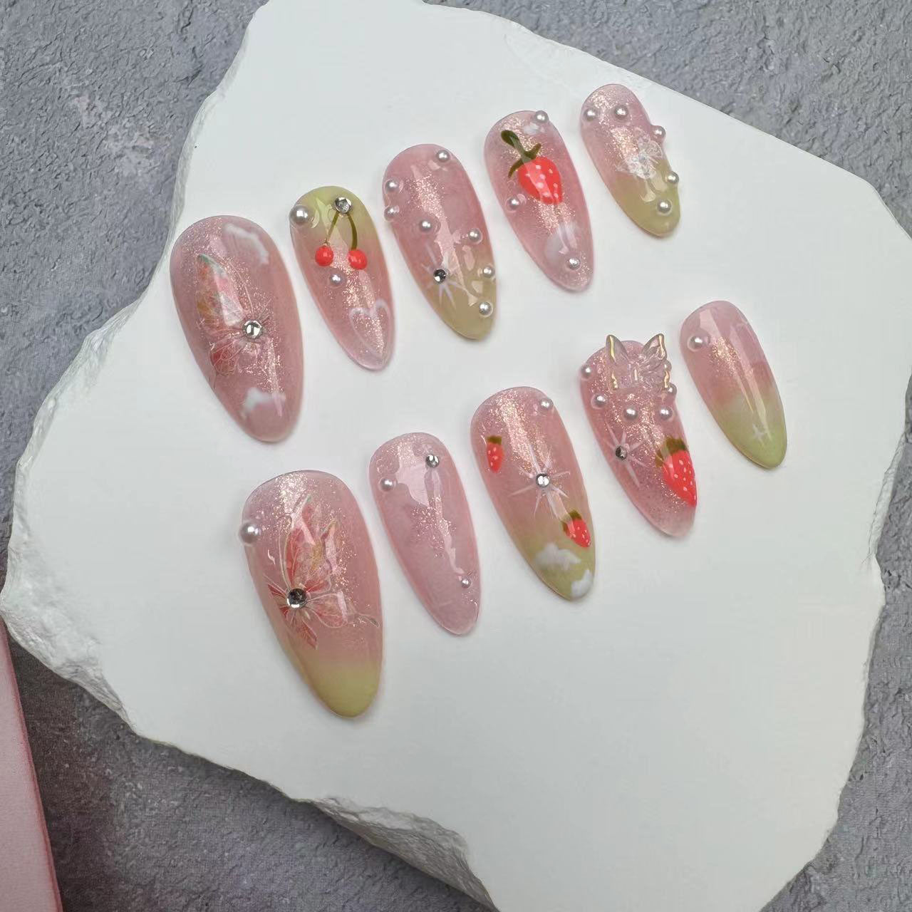 3D Nails/custom press on nails/party press on nails/Flakes for nails/wedding nails gift/Japanese nails/Long nails/Almond nails