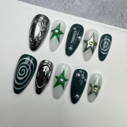 Handmade Nails/custom press on nails/party press on nails/Flakes for nails/wedding nails gift/Japanese nails/Long nails/Almond nails