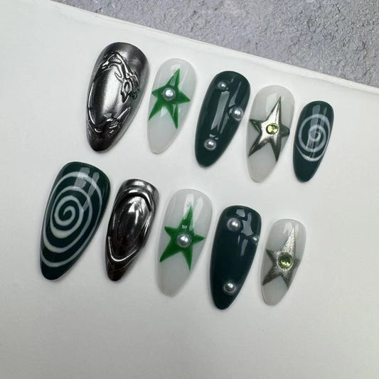 Handmade Nails/custom press on nails/party press on nails/Flakes for nails/wedding nails gift/Japanese nails/Long nails/Almond nails