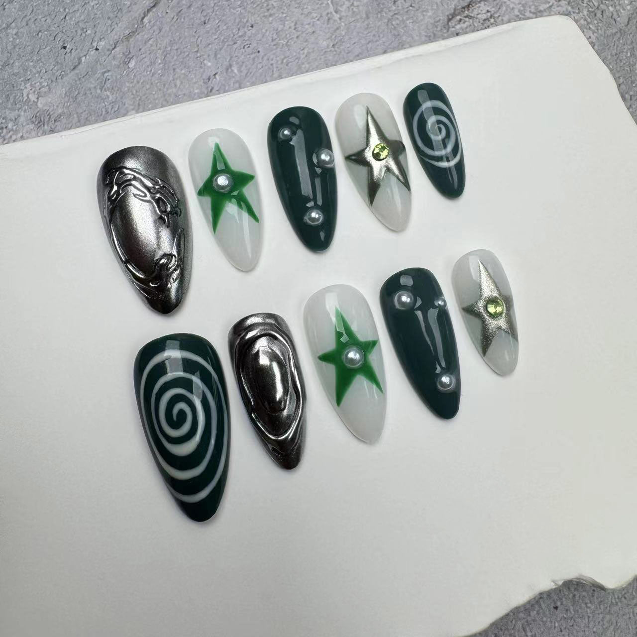 Handmade Nails/custom press on nails/party press on nails/Flakes for nails/wedding nails gift/Japanese nails/Long nails/Almond nails