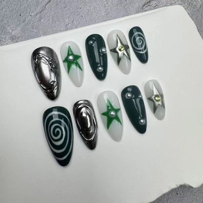 Handmade Nails/custom press on nails/party press on nails/Flakes for nails/wedding nails gift/Japanese nails/Long nails/Almond nails