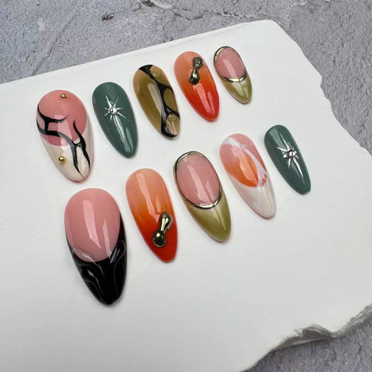 Handmade Nails/custom press on nails/party press on nails/Flakes for nails/wedding nails gift/Japanese nails/Long nails/Almond nails