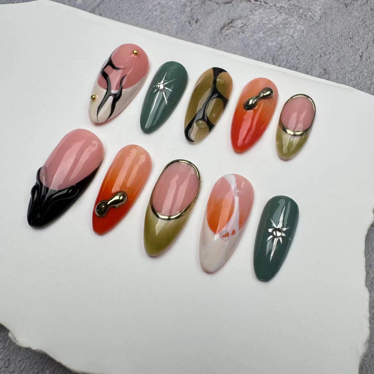 Handmade Nails/custom press on nails/party press on nails/Flakes for nails/wedding nails gift/Japanese nails/Long nails/Almond nails