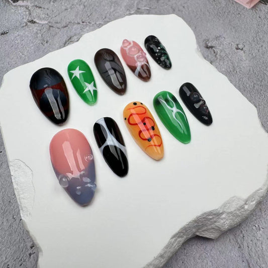 Handmade Nails/custom press on nails/party press on nails/Flakes for nails/wedding nails gift/Japanese nails/Long nails/Almond nails