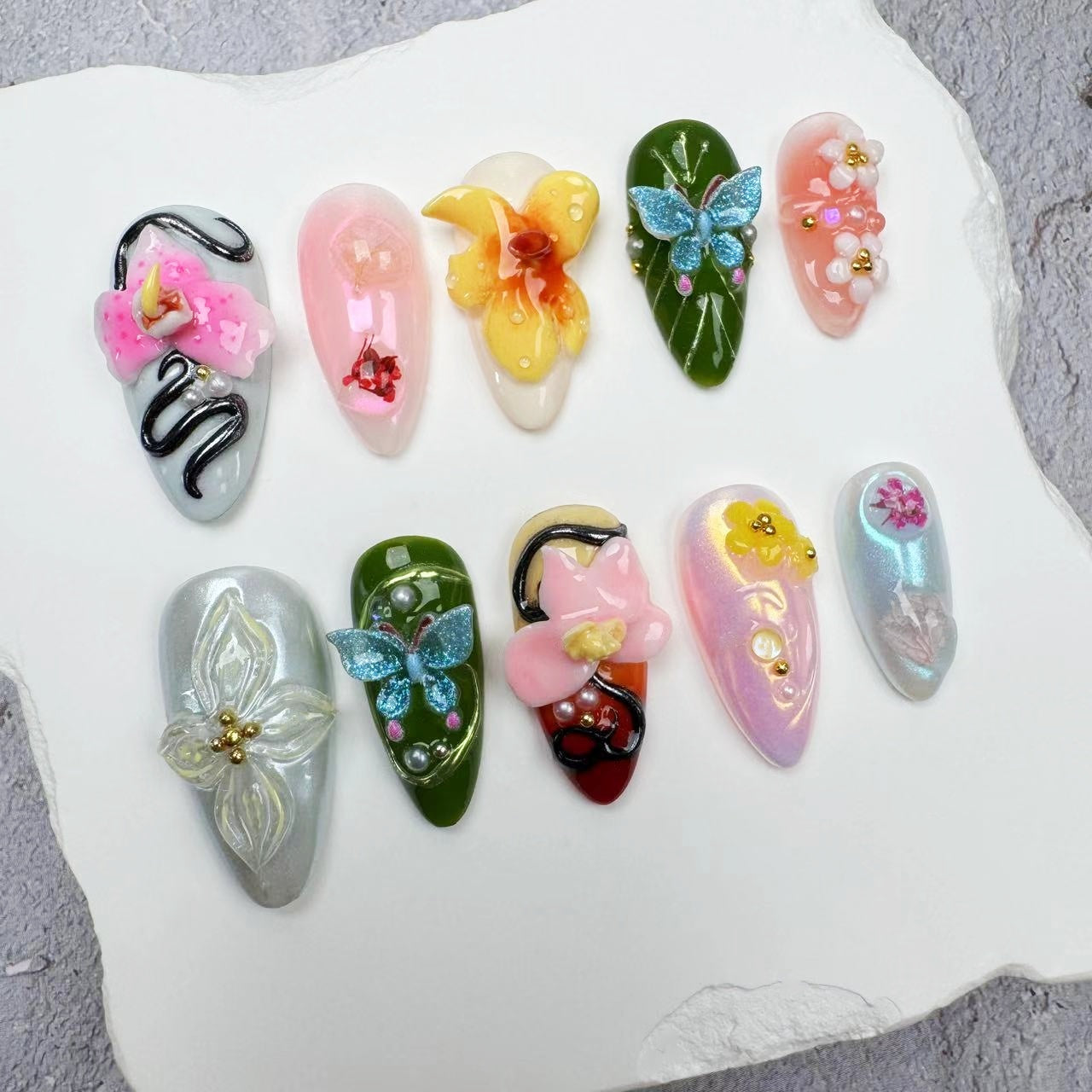 3D Nails/custom press on nails/party press on nails/Flakes for nails/wedding nails gift/Japanese nails/Long nails/Almond nails