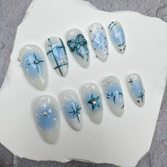 Handmade Nails/custom press on nails/party press on nails/Flakes for nails/wedding nails gift/Japanese nails/Long nails/Almond nails