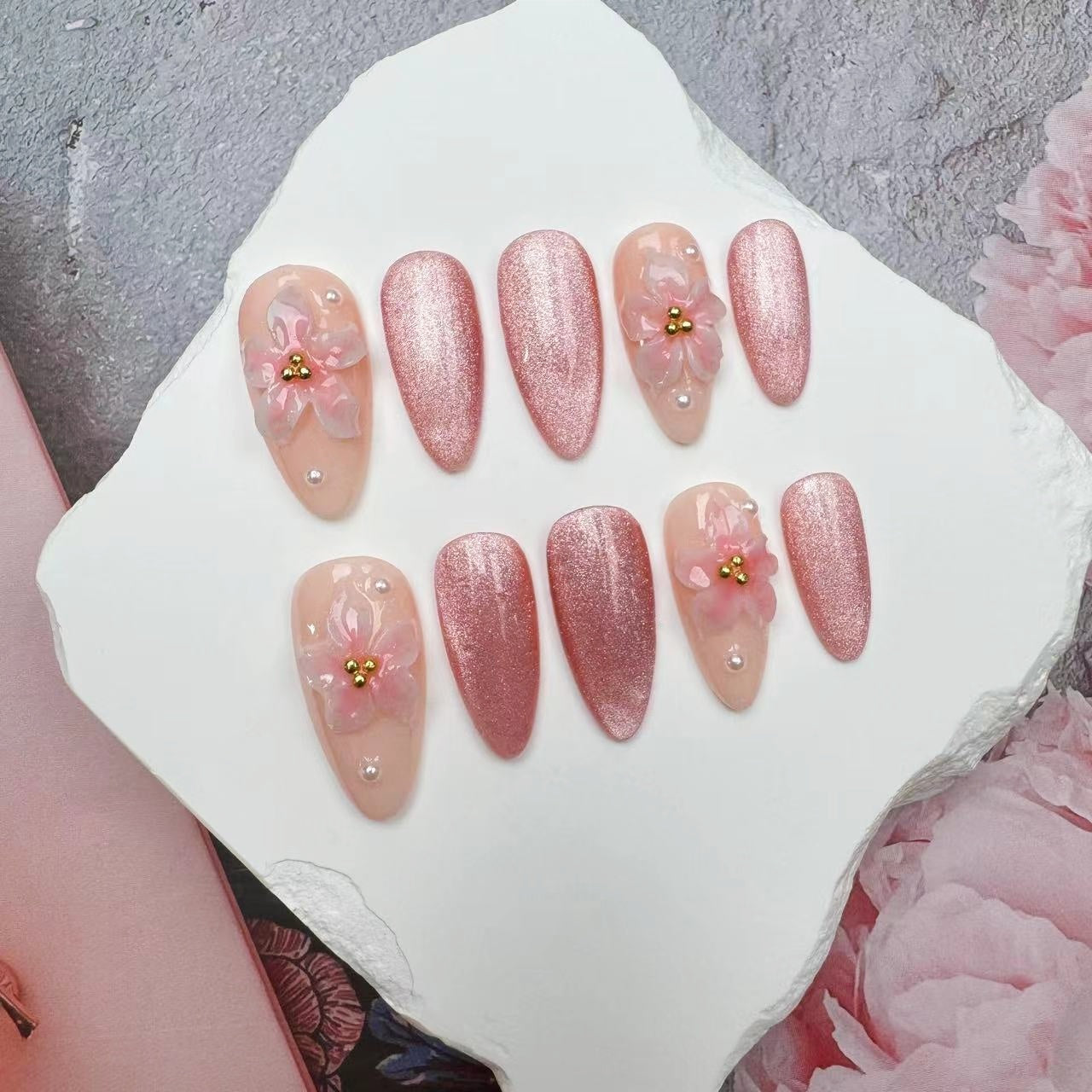 3D Nails/custom press on nails/party press on nails/Flakes for nails/wedding nails gift/Japanese nails/Long nails/Almond nails