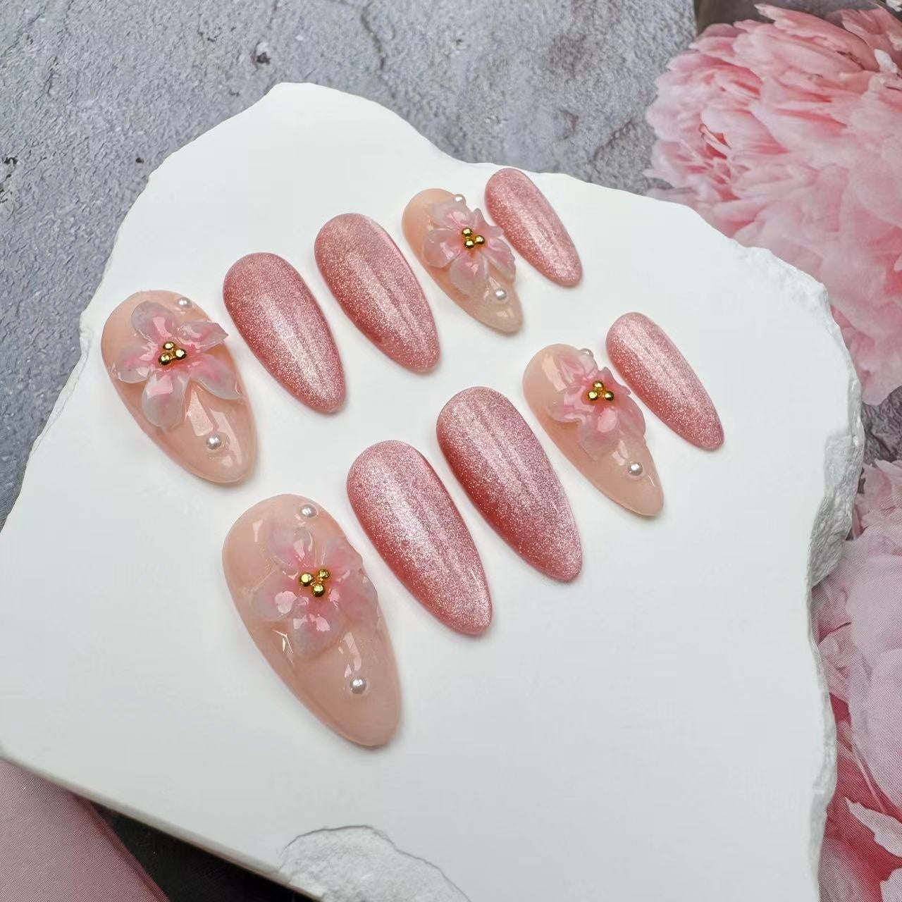 3D Nails/custom press on nails/party press on nails/Flakes for nails/wedding nails gift/Japanese nails/Long nails/Almond nails