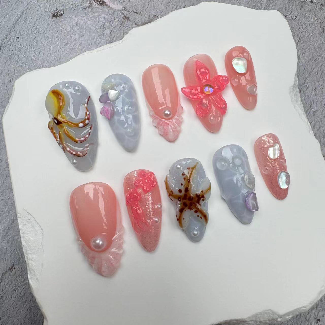 3D Nails/custom press on nails/party press on nails/Flakes for nails/wedding nails gift/Japanese nails/Long nails/Almond nails