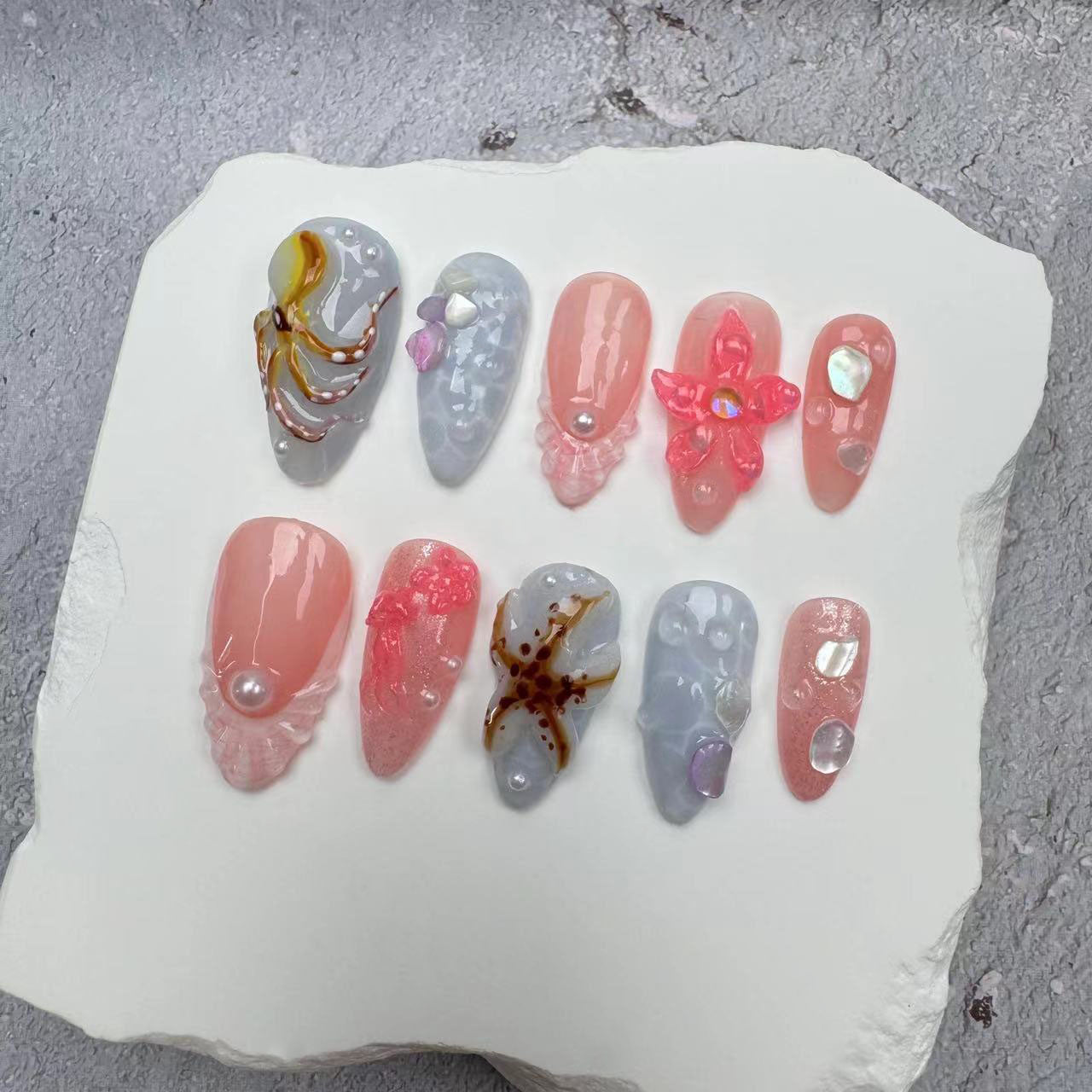 3D Nails/custom press on nails/party press on nails/Flakes for nails/wedding nails gift/Japanese nails/Long nails/Almond nails