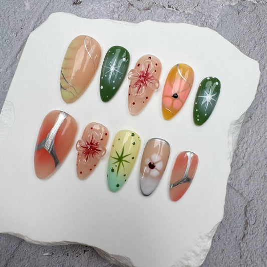 Handmade Nails/custom press on nails/party press on nails/Flakes for nails/wedding nails gift/Japanese nails/Long nails/Almond nails