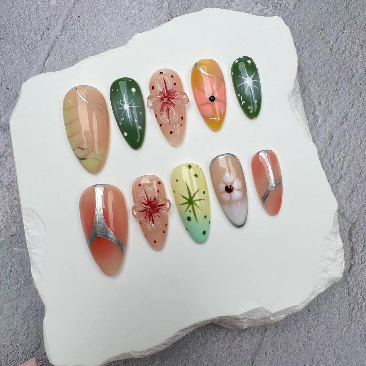 Handmade Nails/custom press on nails/party press on nails/Flakes for nails/wedding nails gift/Japanese nails/Long nails/Almond nails