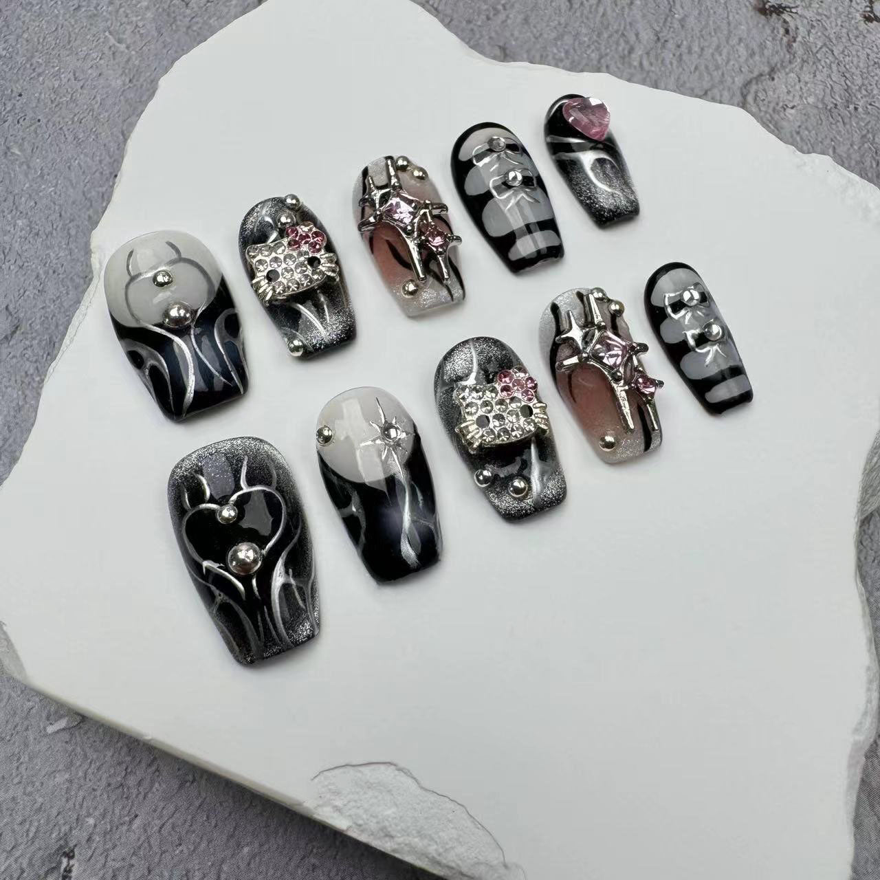 3D Nails/custom press on nails/party press on nails/Flakes for nails/wedding nails gift/Japanese nails/Long nails/Almond nails