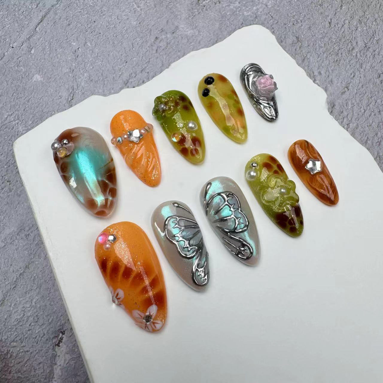3D Nails/custom press on nails/party press on nails/Flakes for nails/wedding nails gift/Japanese nails/Long nails/Almond nails