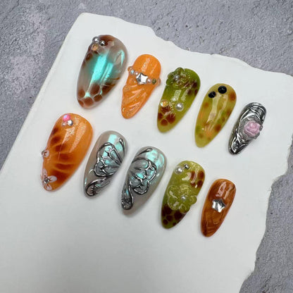 3D Nails/custom press on nails/party press on nails/Flakes for nails/wedding nails gift/Japanese nails/Long nails/Almond nails