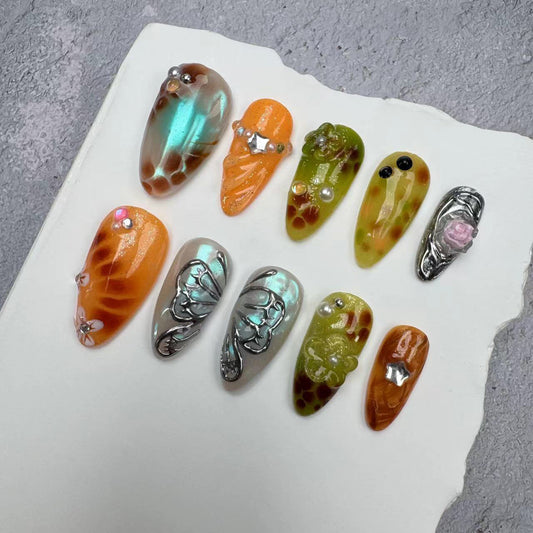 3D Nails/custom press on nails/party press on nails/Flakes for nails/wedding nails gift/Japanese nails/Long nails/Almond nails