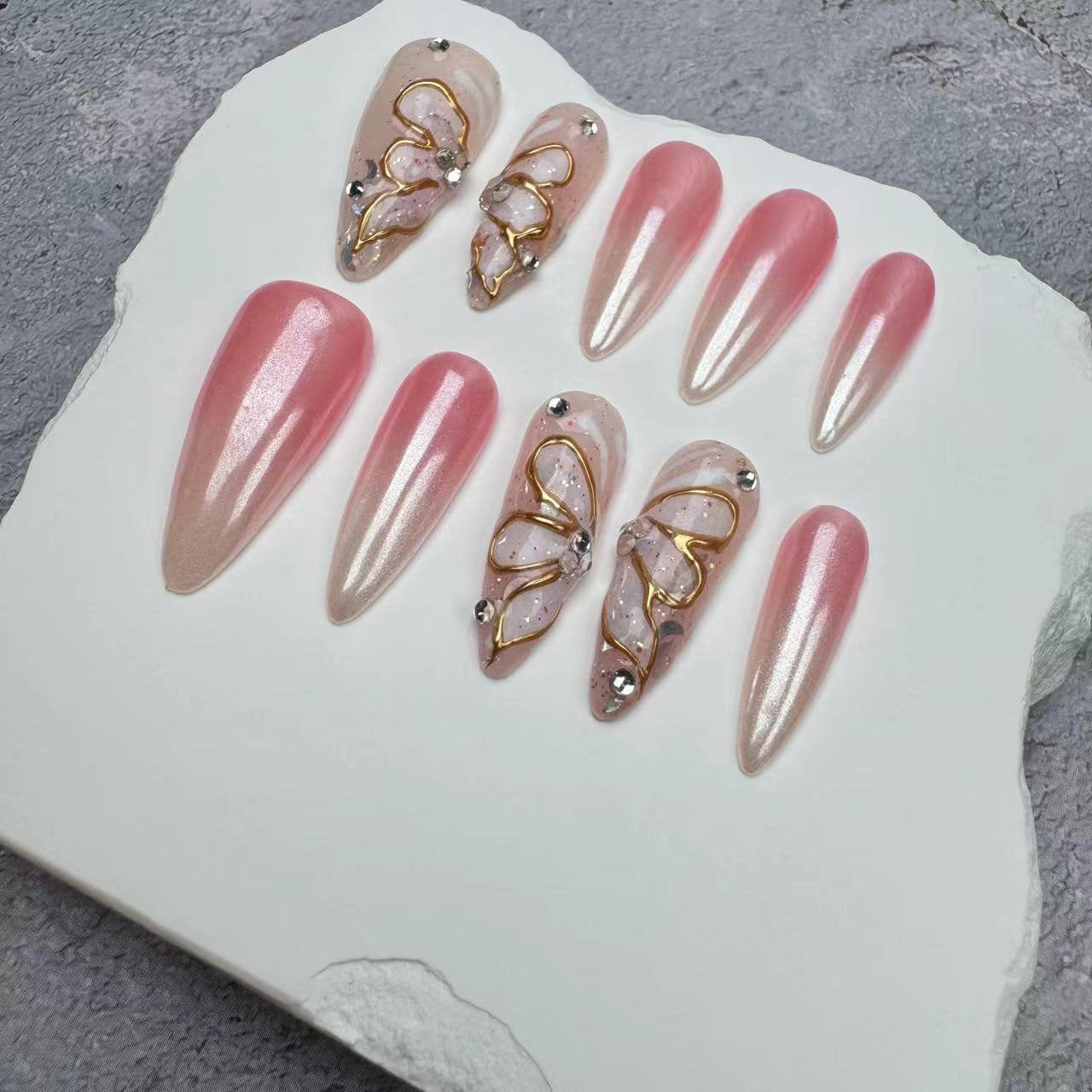 Handmade Nails/custom press on nails/party press on nails/Flakes for nails/wedding nails gift/Japanese nails/Long nails/Almond nails
