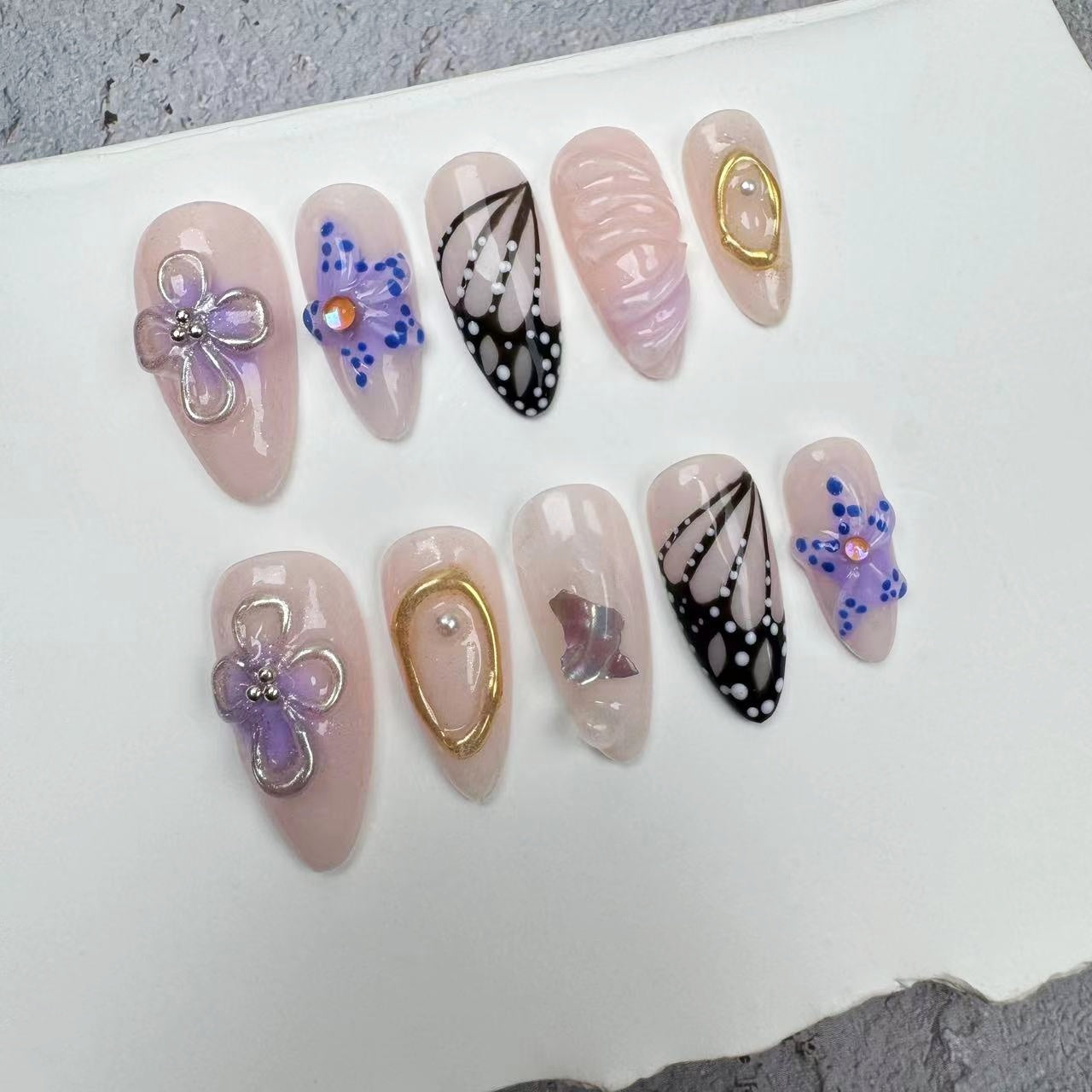 3D Nails/custom press on nails/party press on nails/Flakes for nails/wedding nails gift/Japanese nails/Long nails/Almond nails