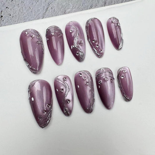Handmade Nails/custom press on nails/party press on nails/Flakes for nails/wedding nails gift/Japanese nails/Long nails/Almond nails