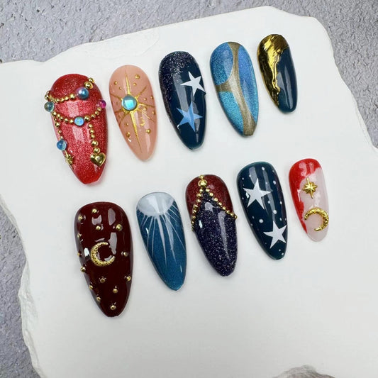 Handmade Nails/custom press on nails/party press on nails/Flakes for nails/wedding nails gift/Japanese nails/Long nails/Almond nails