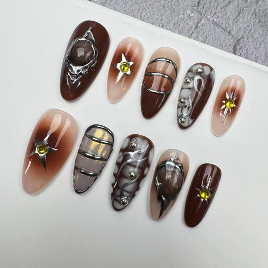 Handmade Nails/custom press on nails/party press on nails/Flakes for nails/wedding nails gift/Japanese nails/Long nails/Almond nails