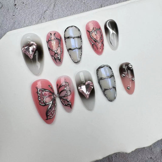Handmade Nails/custom press on nails/party press on nails/Flakes for nails/wedding nails gift/Japanese nails/Long nails/Almond nails