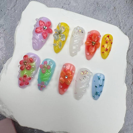 3D Nails/custom press on nails/party press on nails/Flakes for nails/wedding nails gift/Japanese nails/Long nails/Almond nails