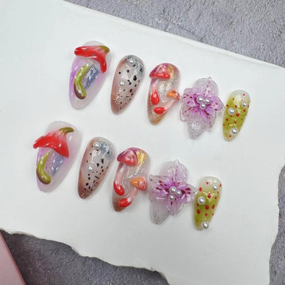 3D Nails/custom press on nails/party press on nails/Flakes for nails/wedding nails gift/Japanese nails/Long nails/Almond nails