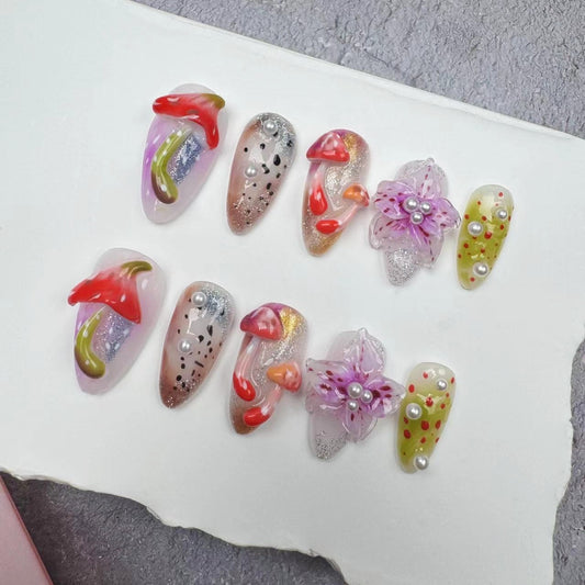 3D Nails/custom press on nails/party press on nails/Flakes for nails/wedding nails gift/Japanese nails/Long nails/Almond nails