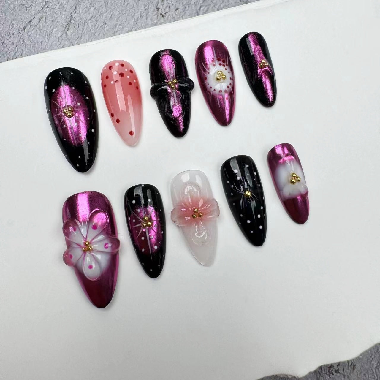 3D Nails/custom press on nails/party press on nails/Flakes for nails/wedding nails gift/Japanese nails/Long nails/Almond nails