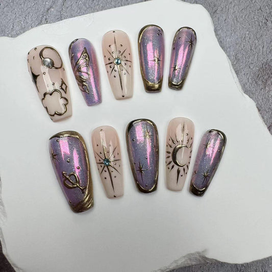 Handmade Nails/custom press on nails/party press on nails/Flakes for nails/wedding nails gift/Japanese nails/Long nails/Almond nails