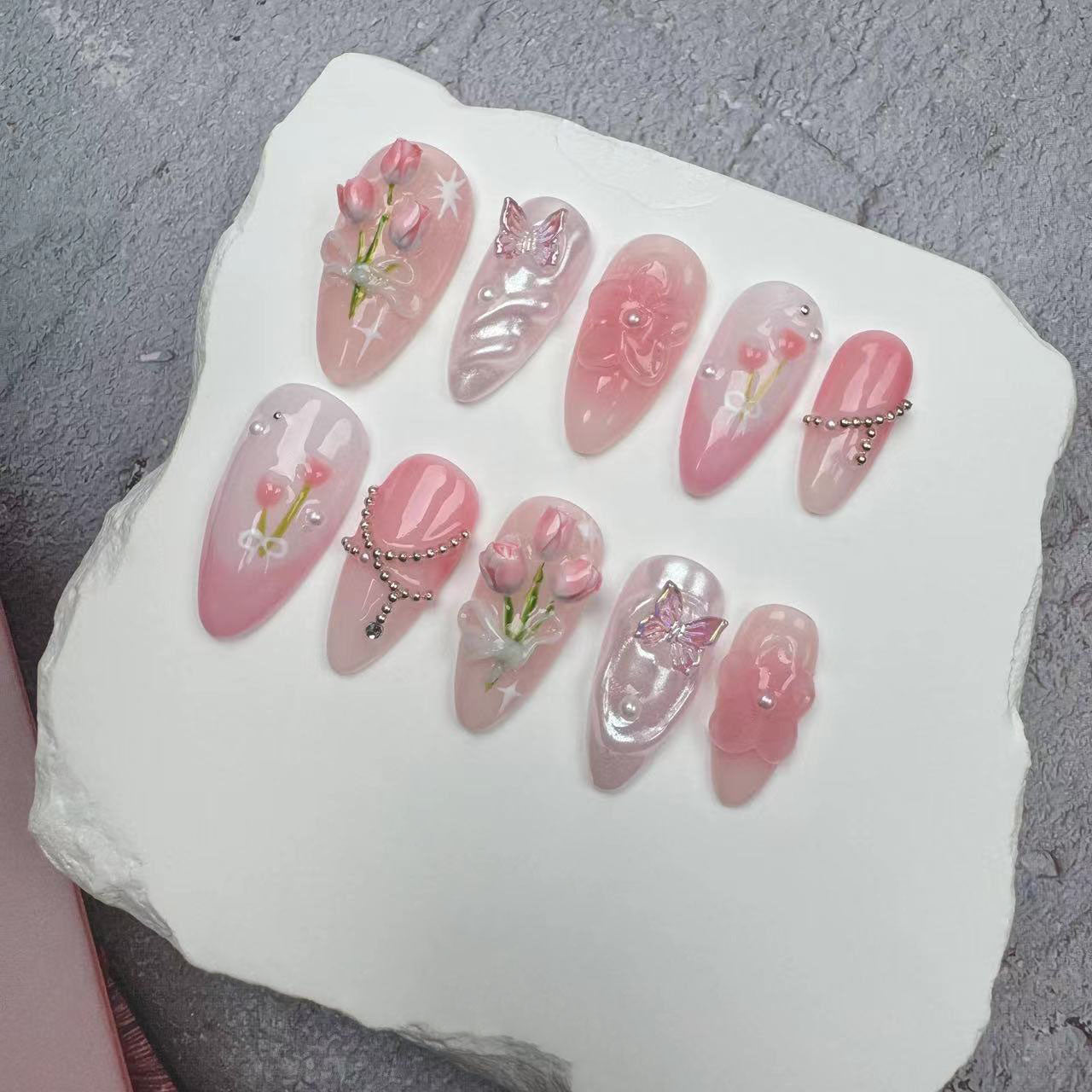 3D Nails/custom press on nails/party press on nails/Flakes for nails/wedding nails gift/Japanese nails/Long nails/Almond nails