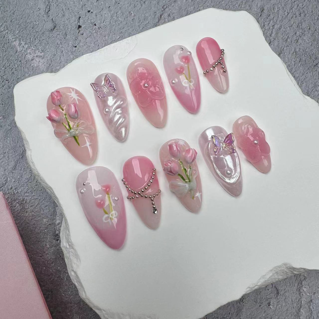 3D Nails/custom press on nails/party press on nails/Flakes for nails/wedding nails gift/Japanese nails/Long nails/Almond nails