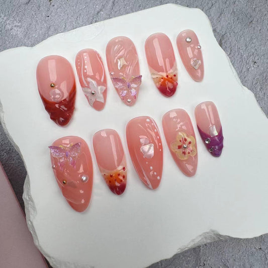 3D Nails/custom press on nails/party press on nails/Flakes for nails/wedding nails gift/Japanese nails/Long nails/Almond nails