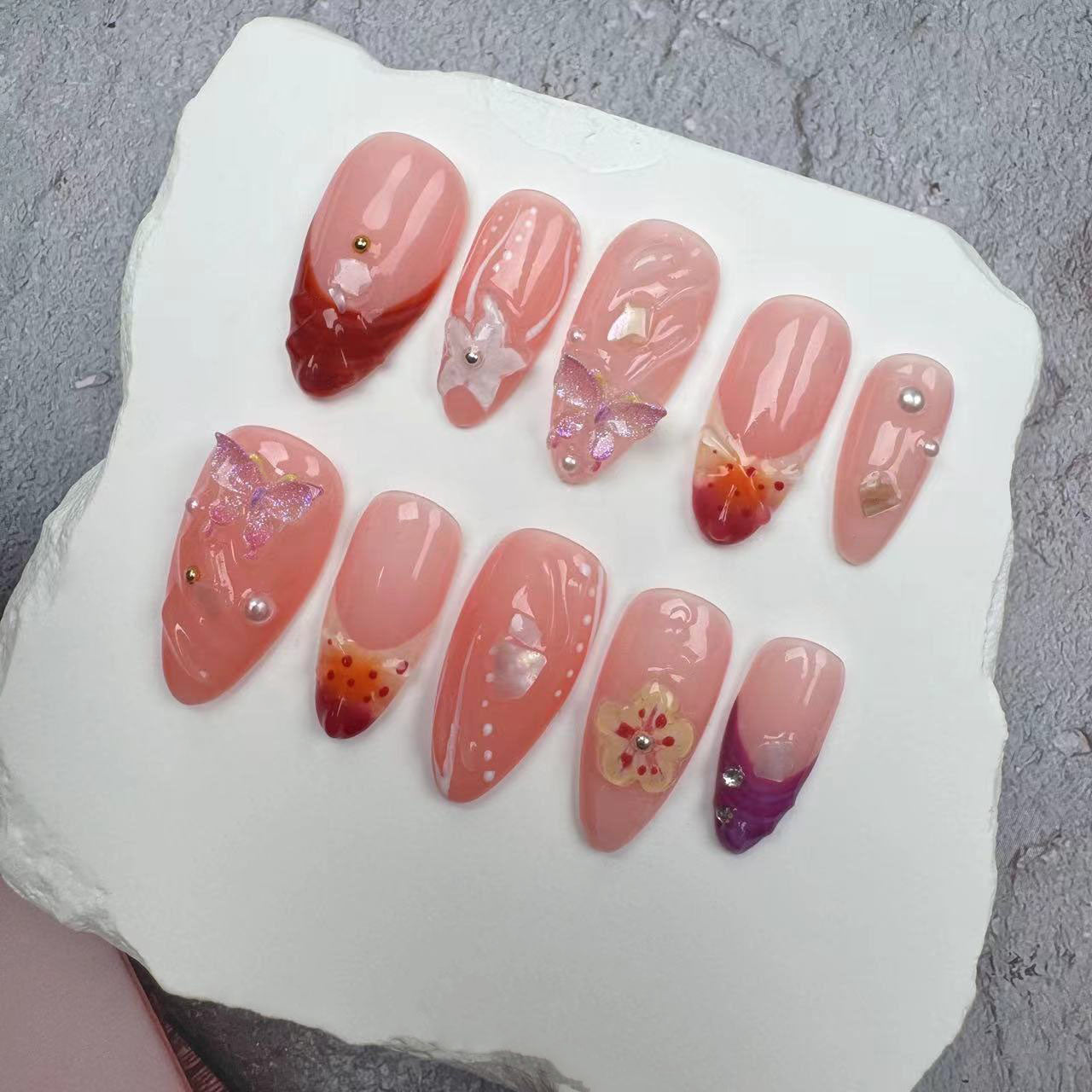 3D Nails/custom press on nails/party press on nails/Flakes for nails/wedding nails gift/Japanese nails/Long nails/Almond nails