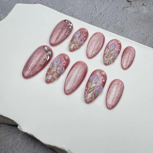 3D Nails/custom press on nails/party press on nails/Flakes for nails/wedding nails gift/Japanese nails/Long nails/Almond nails