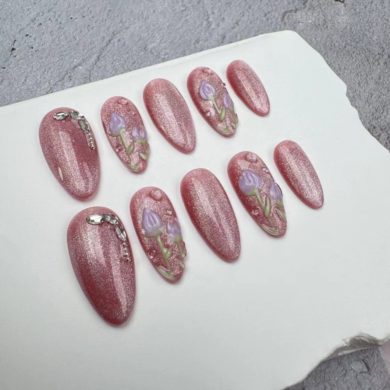 3D Nails/custom press on nails/party press on nails/Flakes for nails/wedding nails gift/Japanese nails/Long nails/Almond nails