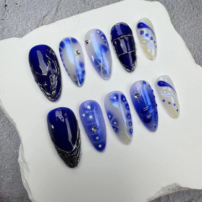 Handmade Nails/custom press on nails/party press on nails/Flakes for nails/wedding nails gift/Japanese nails/Long nails/Almond nails