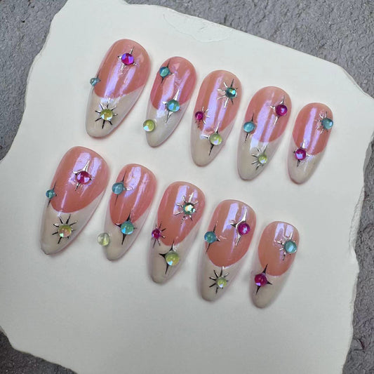 Handmade Nails/custom press on nails/party press on nails/Flakes for nails/wedding nails gift/Japanese nails/Long nails/Almond nails