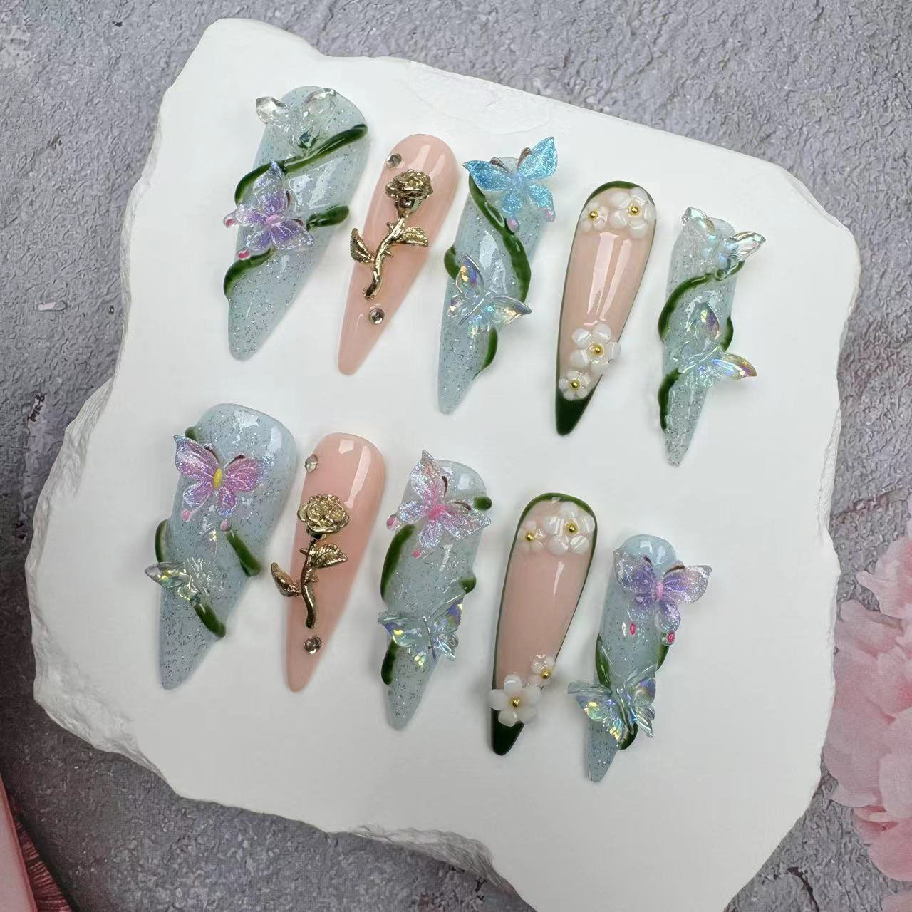 3D Nails/custom press on nails/party press on nails/Flakes for nails/wedding nails gift/Japanese nails/Long nails/Almond nails
