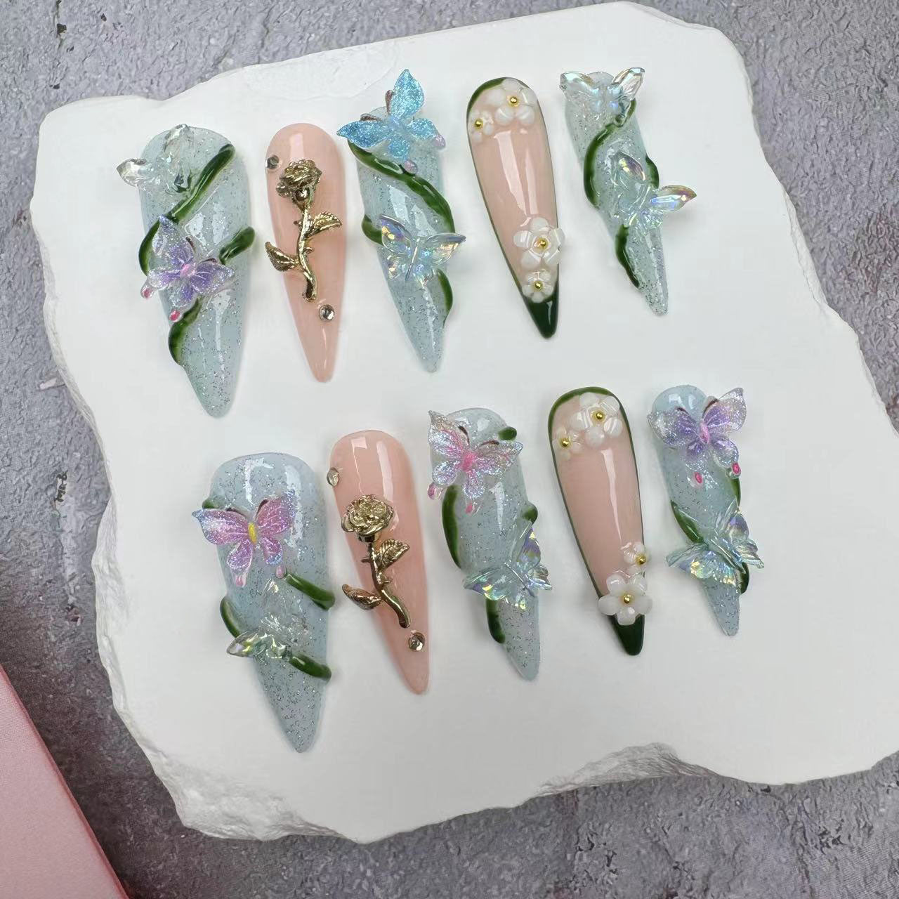 3D Nails/custom press on nails/party press on nails/Flakes for nails/wedding nails gift/Japanese nails/Long nails/Almond nails