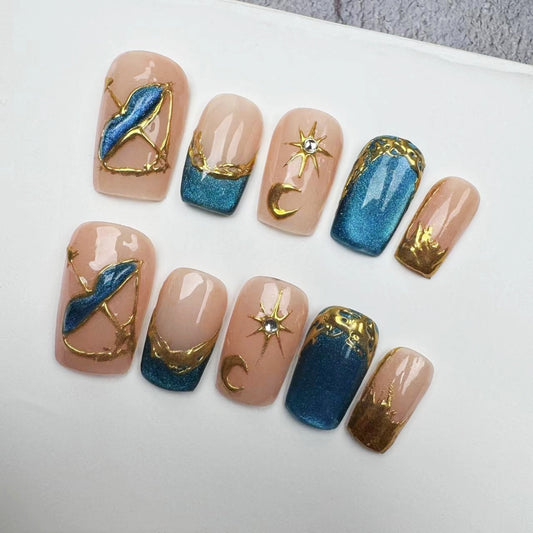 Handmade Nails/custom press on nails/party press on nails/Flakes for nails/wedding nails gift/Japanese nails/Long nails/Almond nails