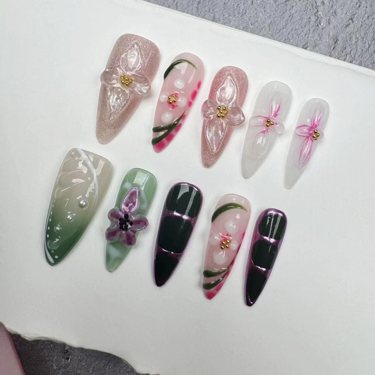 3D Nails/custom press on nails/party press on nails/Flakes for nails/wedding nails gift/Japanese nails/Long nails/Almond nails